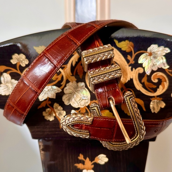 Brighton Cognac Leather Croc-Embossed Belt SZ M / 34 NOS main image 4